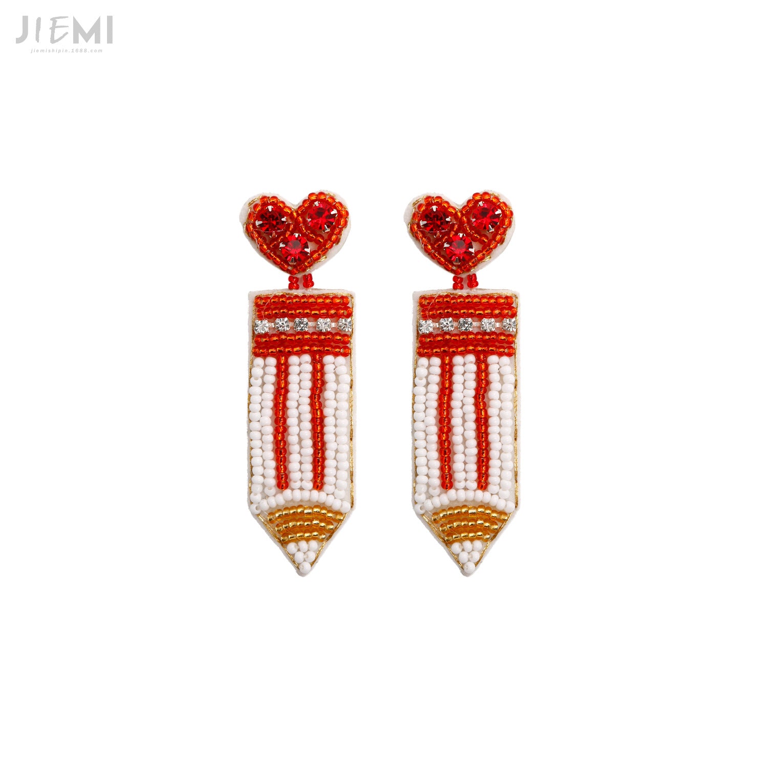 Wholesale Valentine's Day Handwoven Pencil Rice Beads Love Earrings
