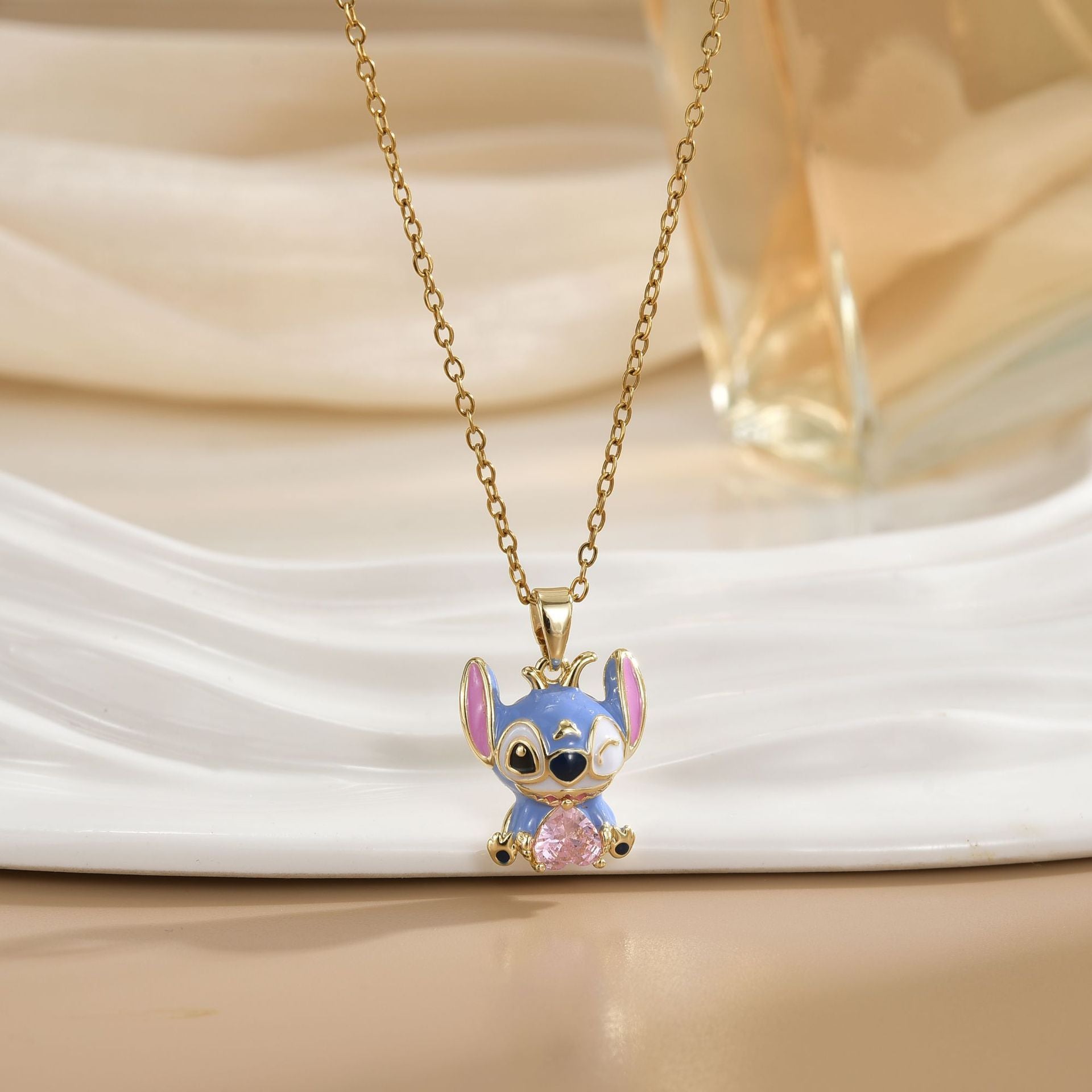 Wholesale Blue painted cartoon cute zircon necklace OLY Exclusive