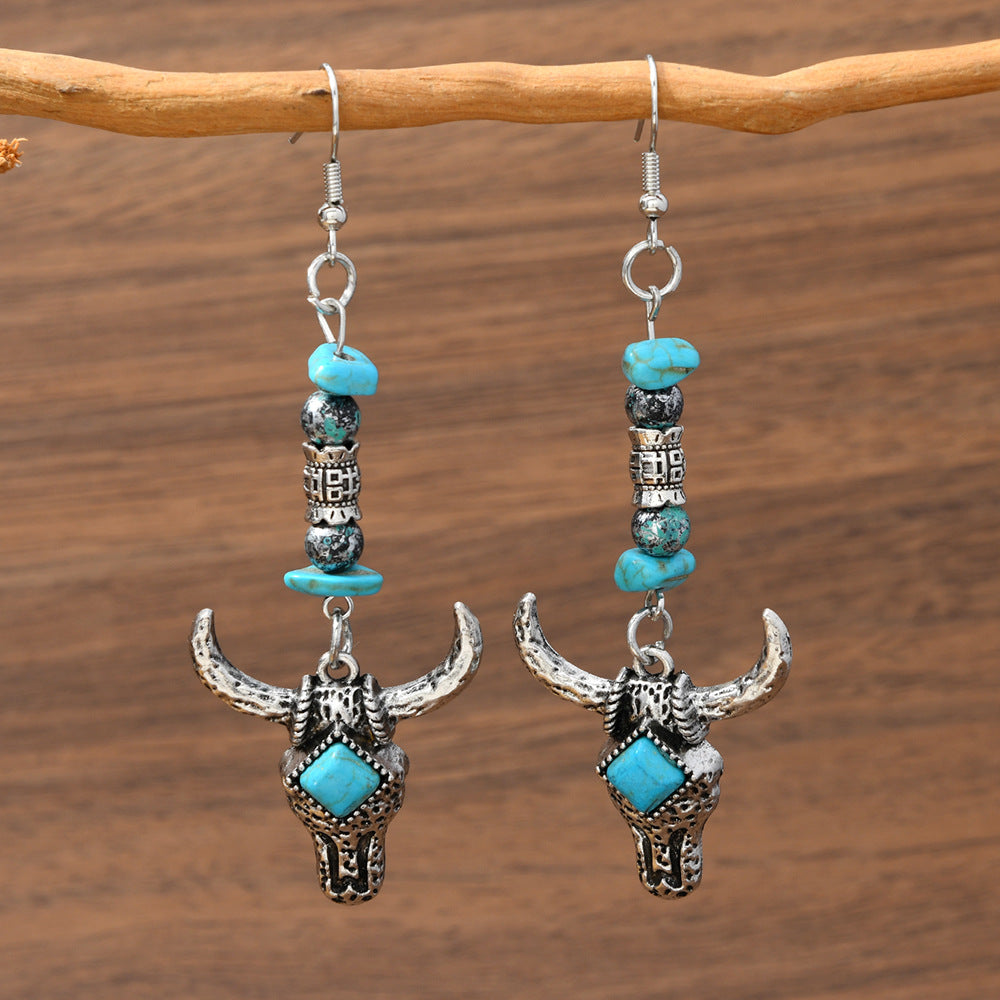 Wholesale Bohemian Turquoise Bull Head Earrings