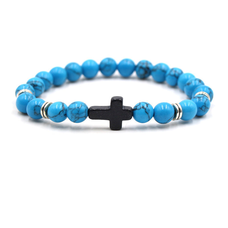 Wholesale Fashion Natural Stone Black Cross Elastic Bracelet Unisex Jewelry Accessory Gift