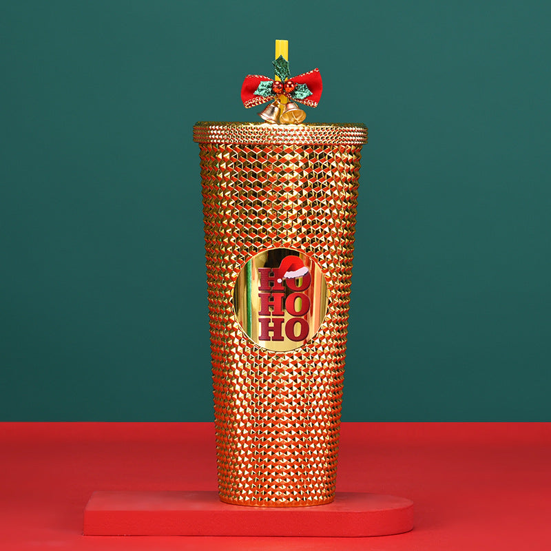 Wholesale 710ml Double Layer Plastic Suction Cup Durian Cup Tie Hand Cup Christmas Gradient Suction Cup