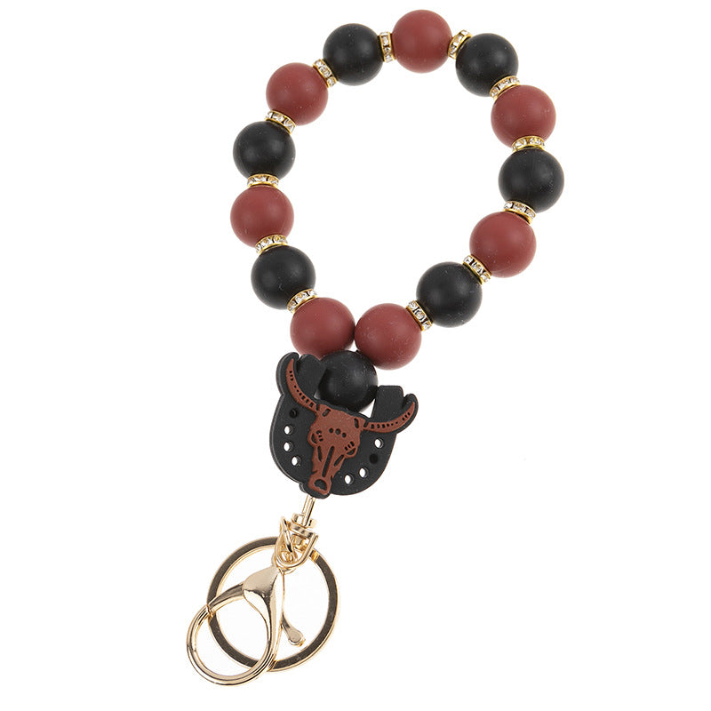 Wholesale Amazon Silicone Small Rainbow Beaded Bracelet Keychain DIY Creative Wrist Bracelet Keyring Accessories