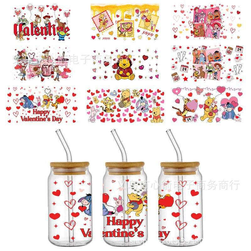 Wholesale 5pcs Cartoon Valentine' s Day  16oz Cup UV DTF Wraps OLY Exclusive