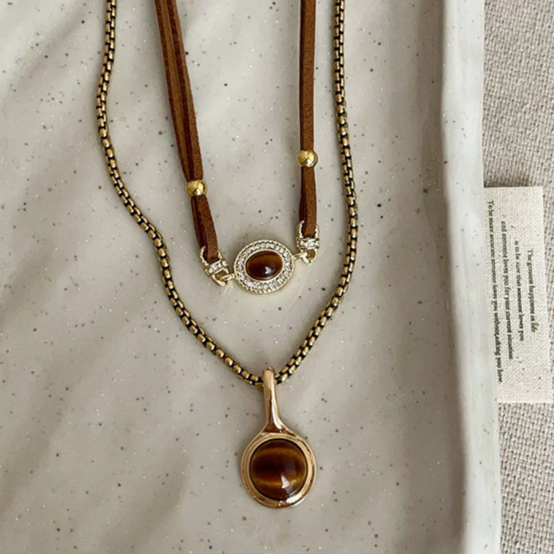 Wholesale Tiger Eye Pendant Double Necklace