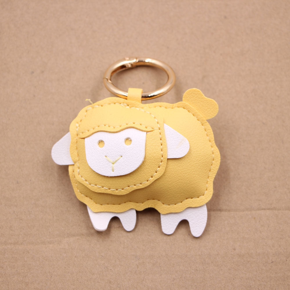 Wholesale Trendy PU Leather Lamb Keychain Bag Charm Electroplated Car Key Accessory Fashion