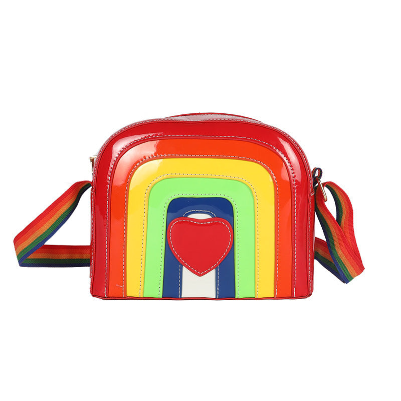 Wholesale PU Rainbow Love Color Block Messenger Bag