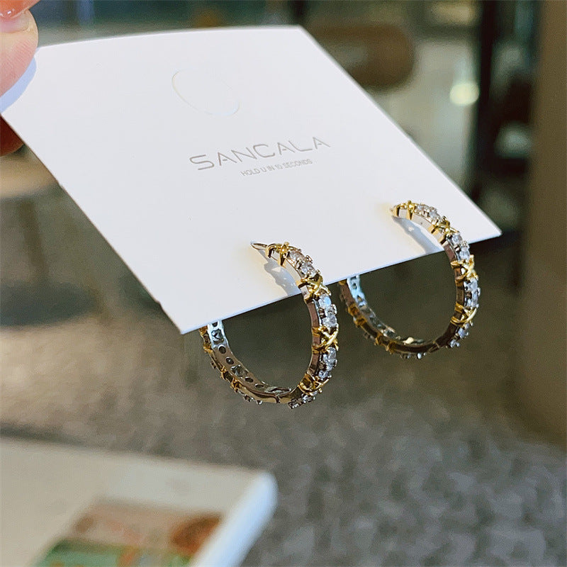 Wholesale Gold and Silver Contrasting Zircon Earrings