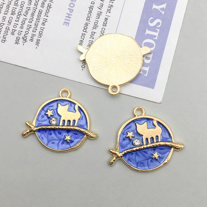 Wholesale 1 Blue Drip Oil Alloy Simulation Moon Star DIY Pendant