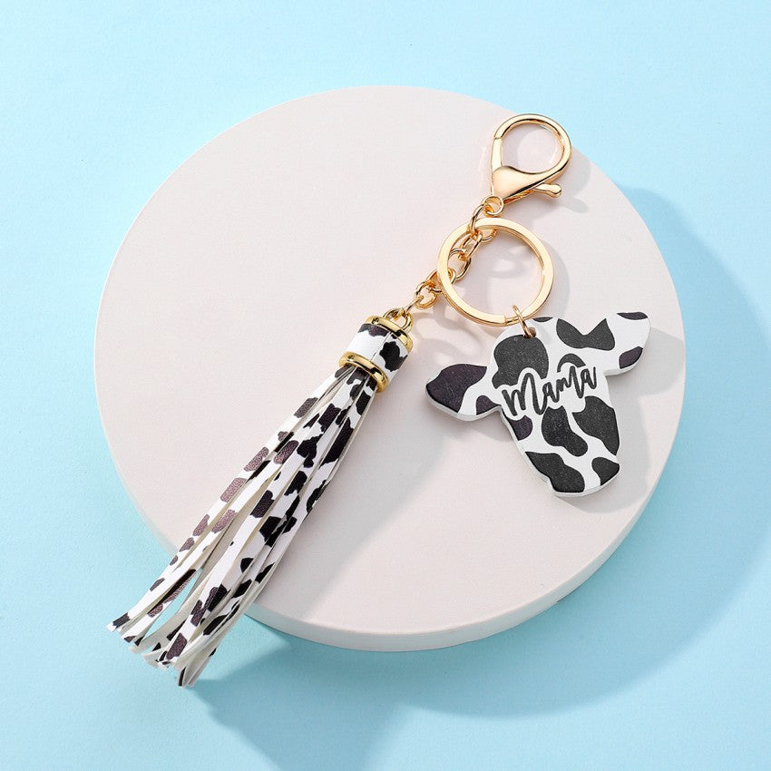 Wholesale Leather Tassel Mom Wooden Sign Keychain