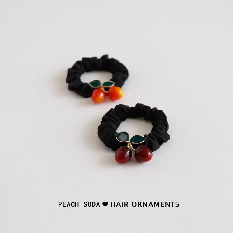 Wholesale  Simple Vintage Cherry Hair Ring High Elastic Hair Rope Ball Head Rubber Tendon All-match Hair Rope Elegant Headwear