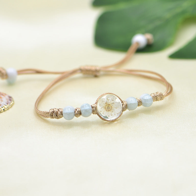 Wholesale Ceramic glass ball dried flower plant woven bracelet