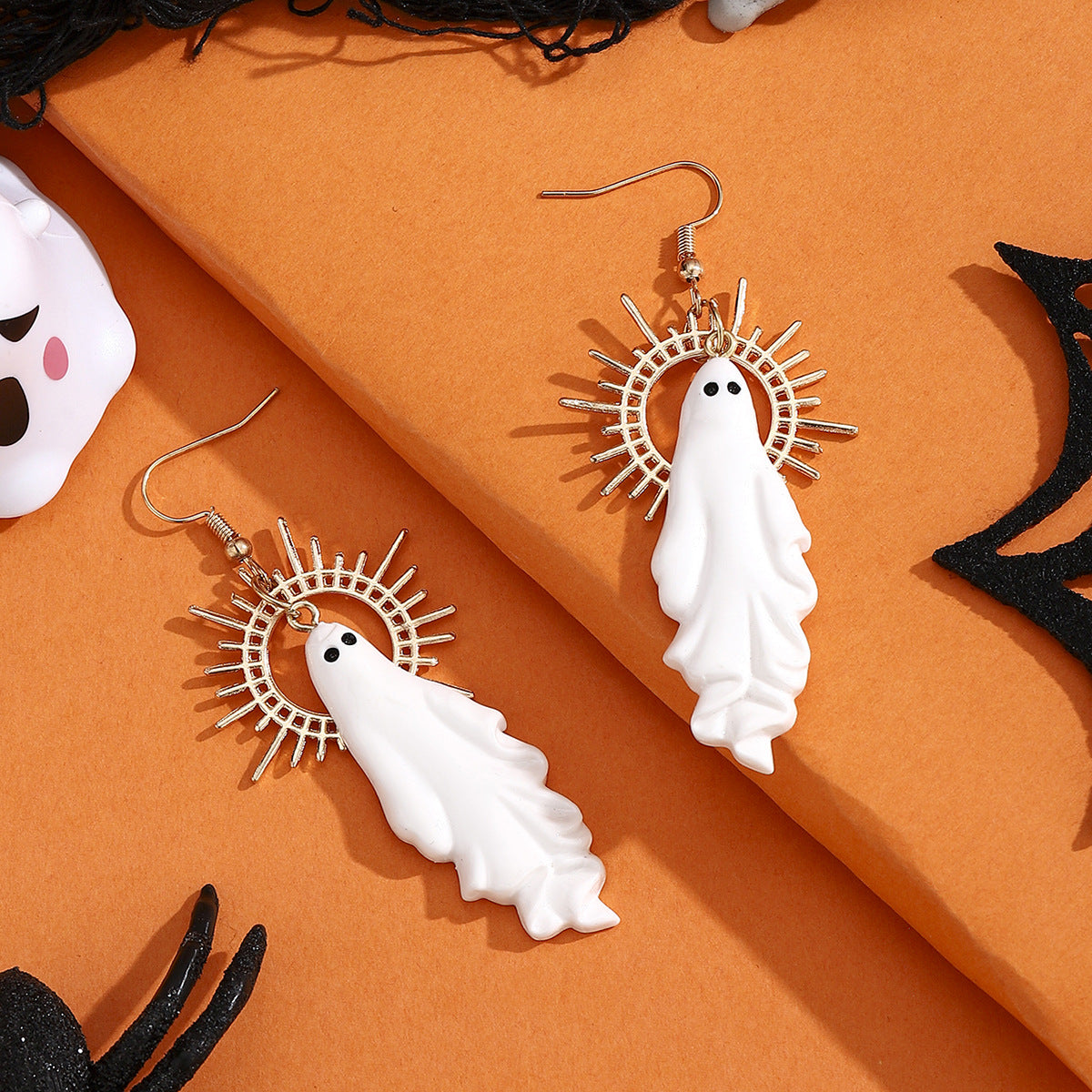 Vintage white ghost halo pendant earrings bohemian