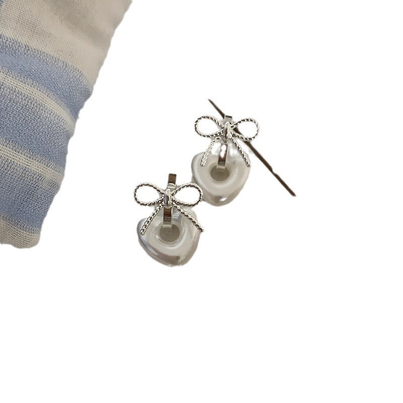 Wholesale Sweet French Bow Heart Pearl Earrings