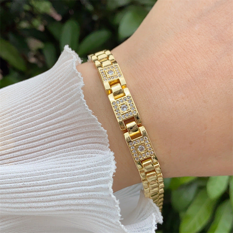 Wholesale  Copper-Plated 18K Gold Colorful Zirconium Oil Drop Bracelet