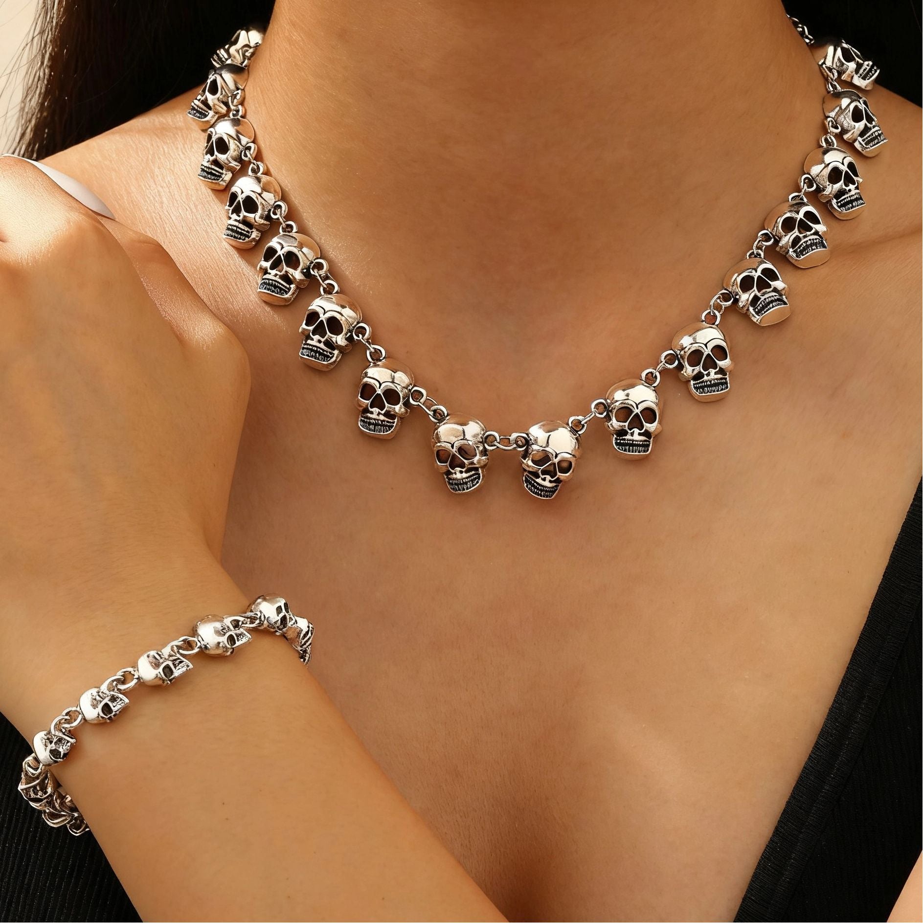 Wholesale Bold Gothic Skull Choker Necklace And Bracelet Set For Women Trendy  Jewelry Accessory