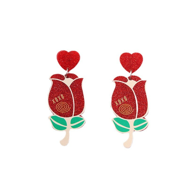 Wholesale Valentine's Day Love Red Lip Rose Flower Acrylic Earrings
