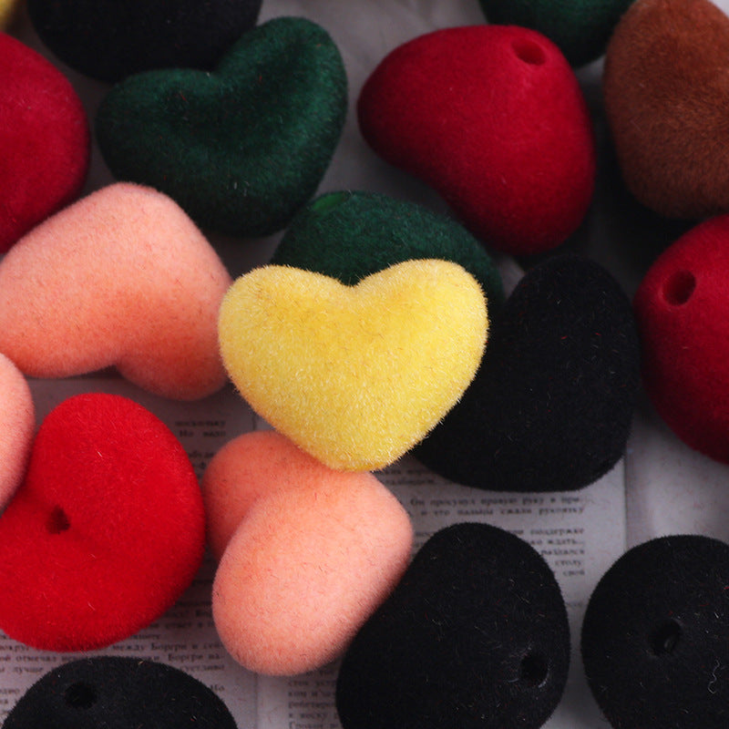 Wholesale 20pcs/pack DIY flocked acrylic heart beaded beads