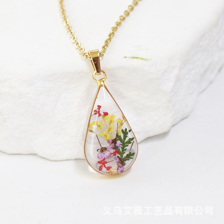 Wholesale 6pcs Teardrop-shaped Real Flower Fashion Necklace