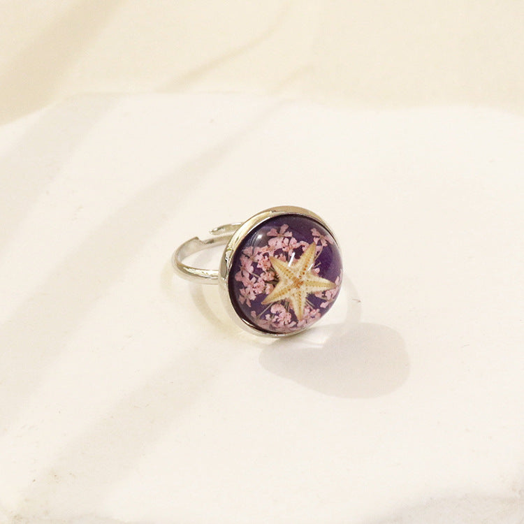 Wholesale 6pcs Starfish Amber Handmade Open Adjustable Ring
