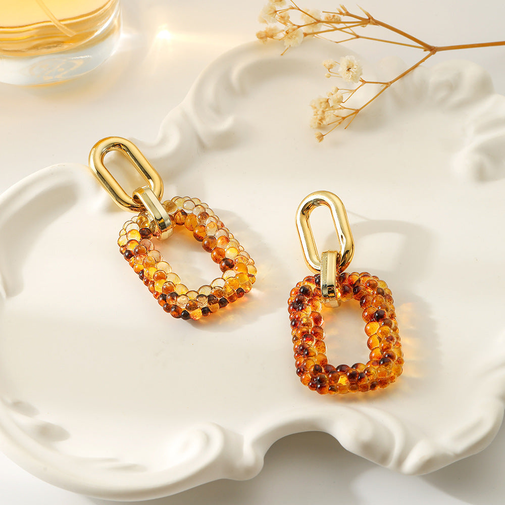 Wholesale Leopard Print Chain Plastic Long Earrings