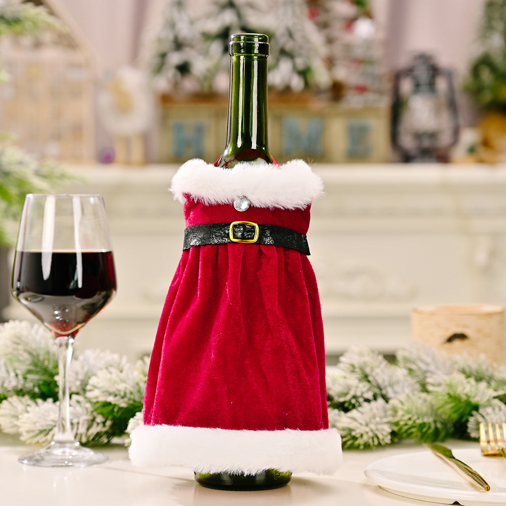 Wholesale Christmas Fabric Skirt Dress Wine Bottle Cover