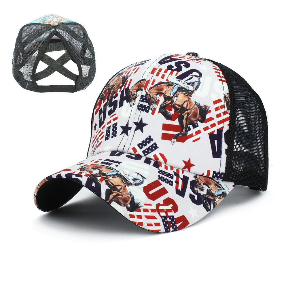 Wholesale  Western style Cross Ponytail Print Baseball Cap Peaked Cap