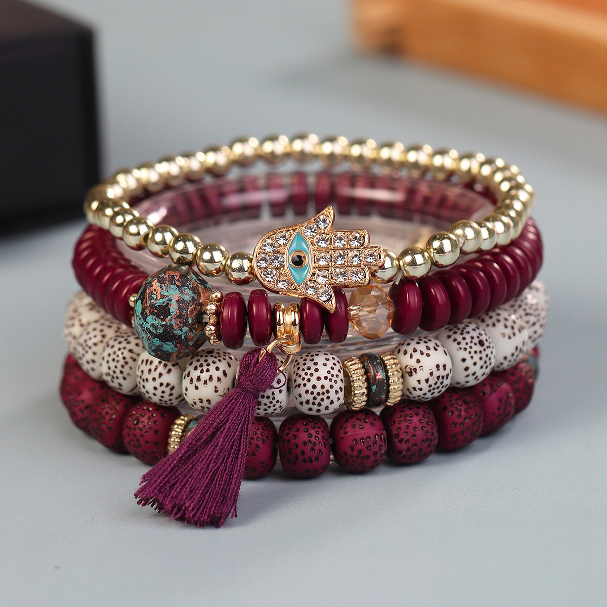 Wholesale Tassel Demon Palm Pendant Multi Layered Pendant Glass Elastic Bracelet