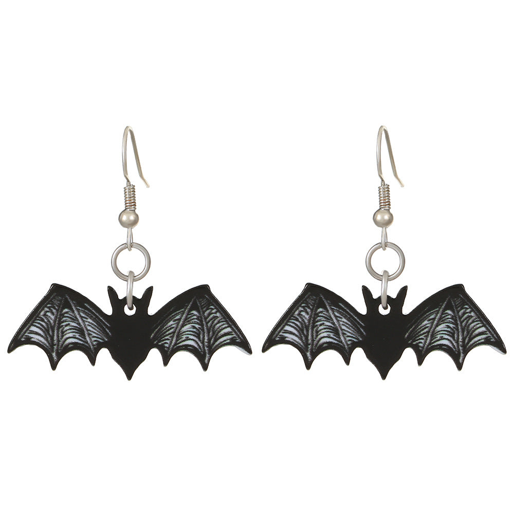 Wholesale Halloween Series Exaggerated Dark Skull Heart-shaped Fashion Creative Funny Bat Earrings