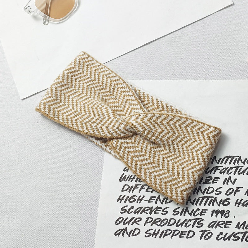 Wholesale Women's Knitted Striped Letter Wool Autumn and Winter Turban Knitted Hair Ring