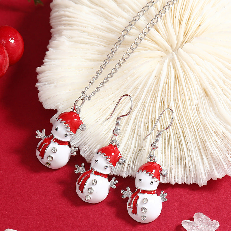 Wholesale Cartoon oil dripping colorful Saint Snowman 2-piece set Simple retro earrings