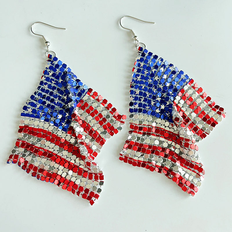 Wholesale 2pairs/pack Independence Day Flag Parade Feather Shiny Leather Mesh Earrings