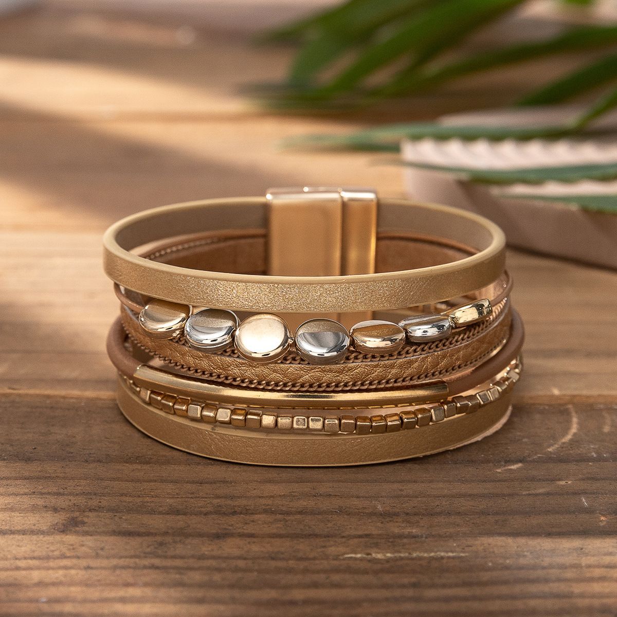 Wholesale Punk style magnetic buckle multi-layer wristband Layered Bracelet Set