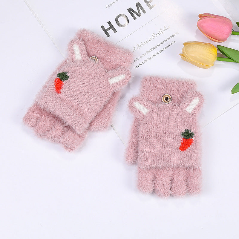 Wholesale Winter Flip Half Finger Plush Gloves