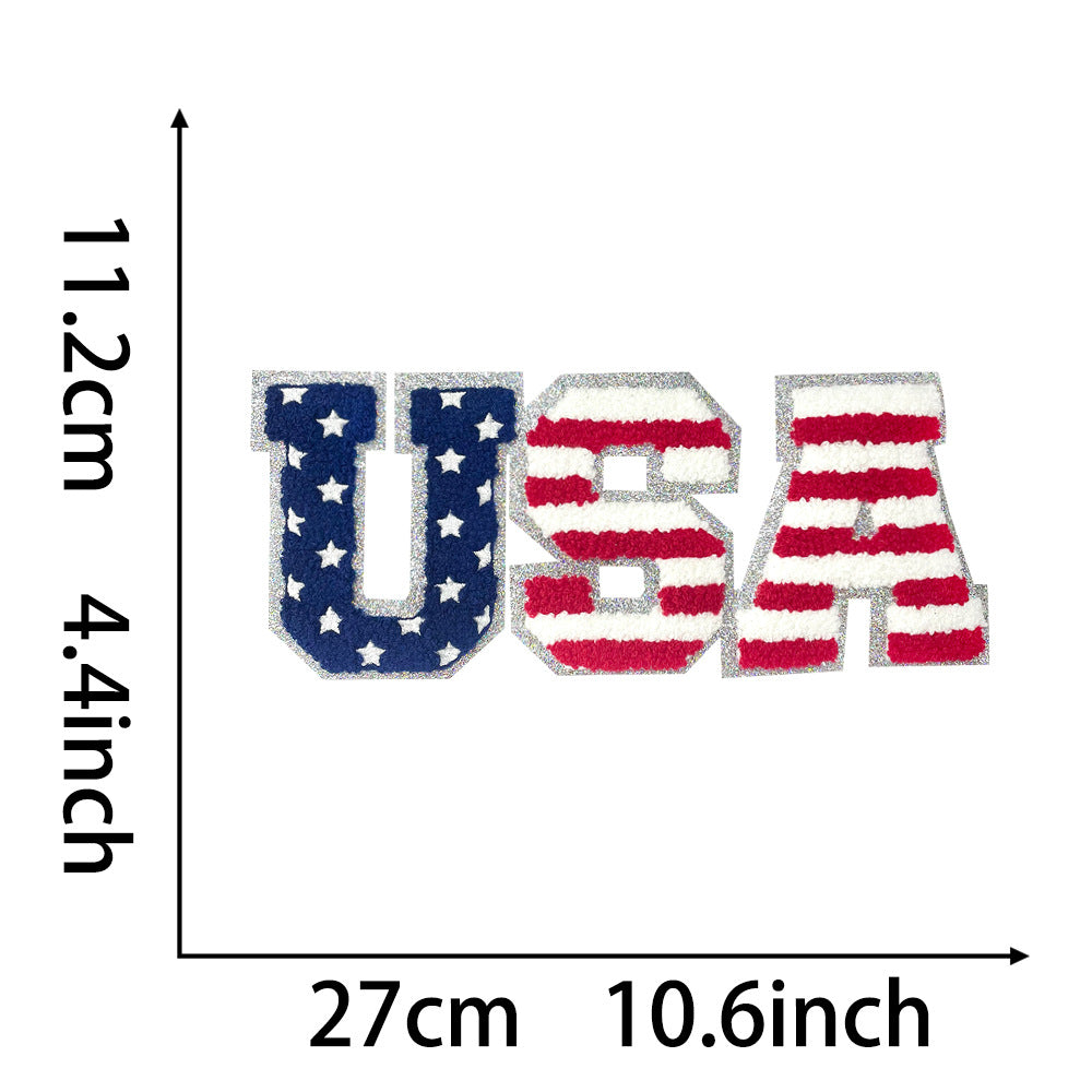 Wholesale Towel Embroidery Patch 28Cm USA Stars Stripes Applique For Coats Casual DIY Accessory