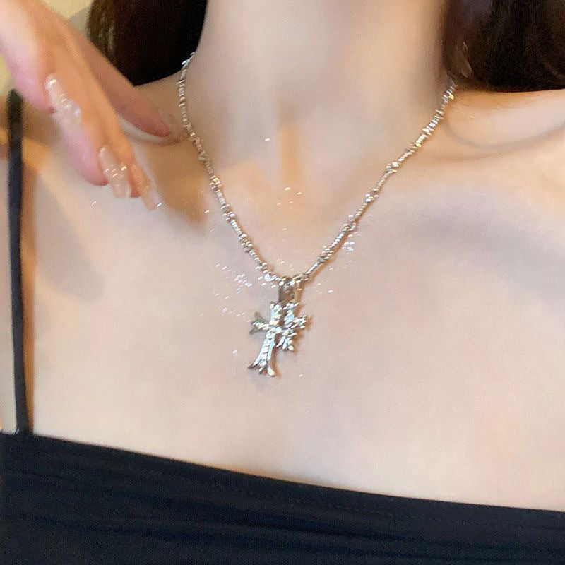 Wholesale Double Cross Diamond Clavicle Necklace