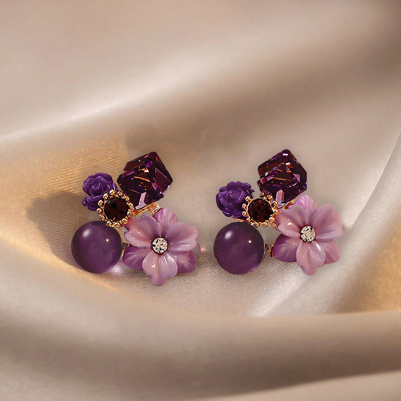 Wholesale Blue flower pearl petal earrings