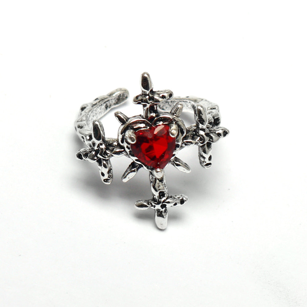 Wholesale Dark Gothic Red Love Cross Open Ring