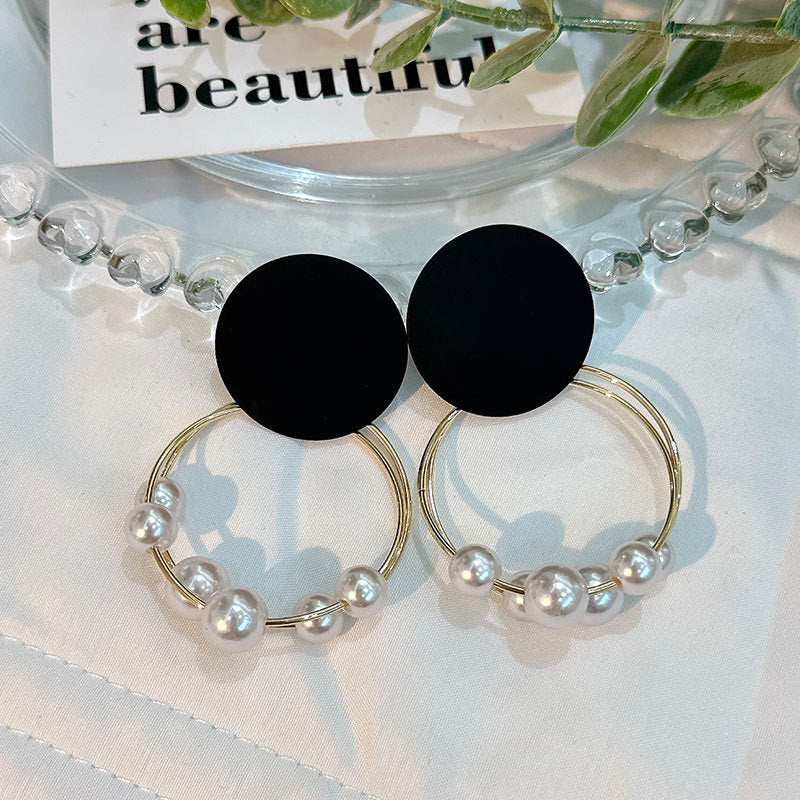 Wholesale Geometric Round Double Sided Circle String Pearl Earrings