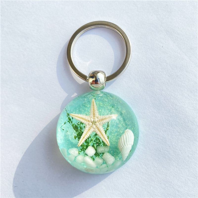 Wholesale 6pcs Summer New Starfish Resin Keychain