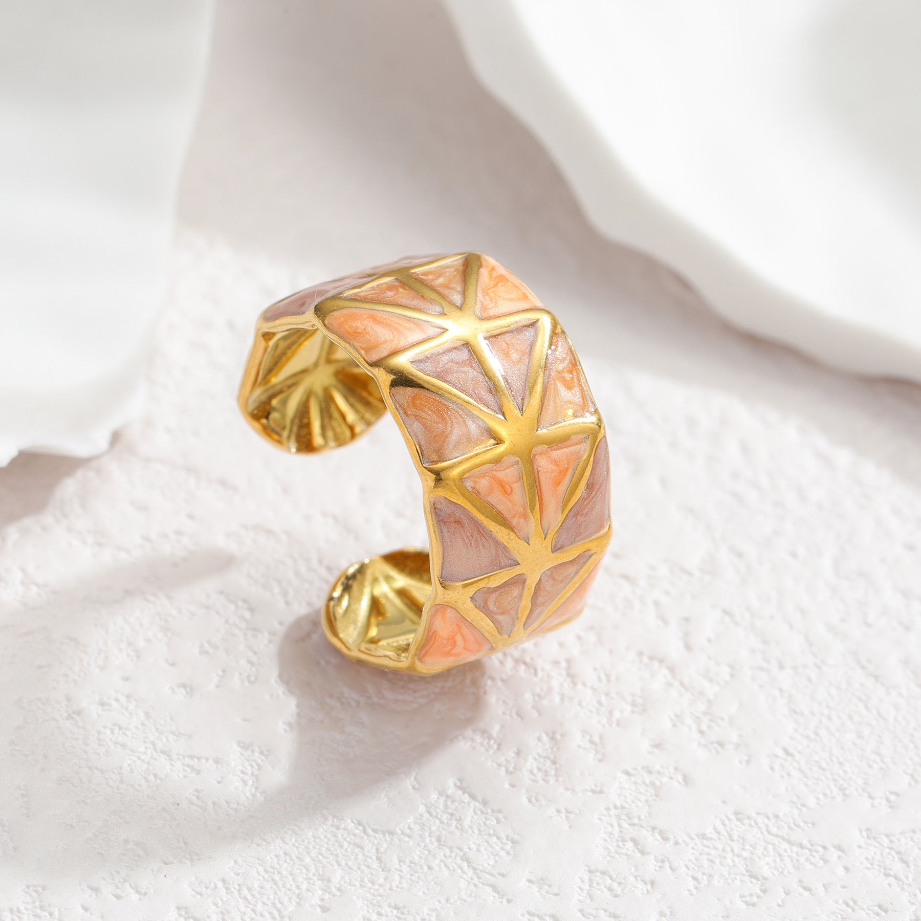 Wholesale Stainless Steel Spliced Triangle Drop Oil Ring Open Adjustable Women S Fashion Jewelry
