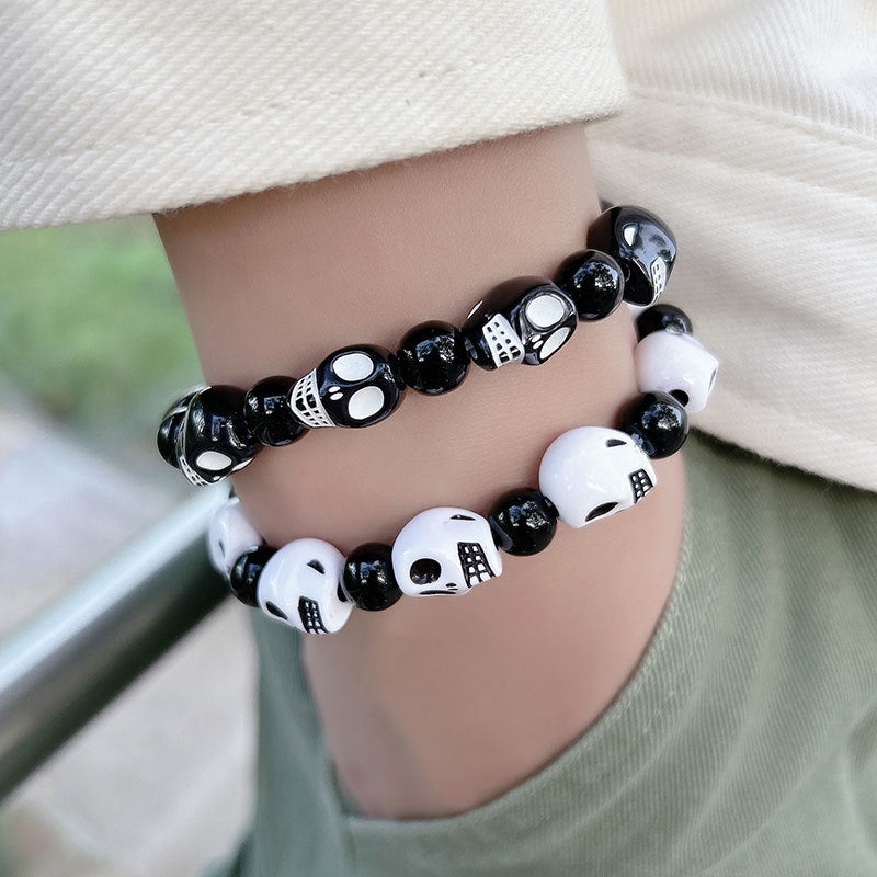 Wholesale Red Beaded Skeleton Head Acrylic Bracelet