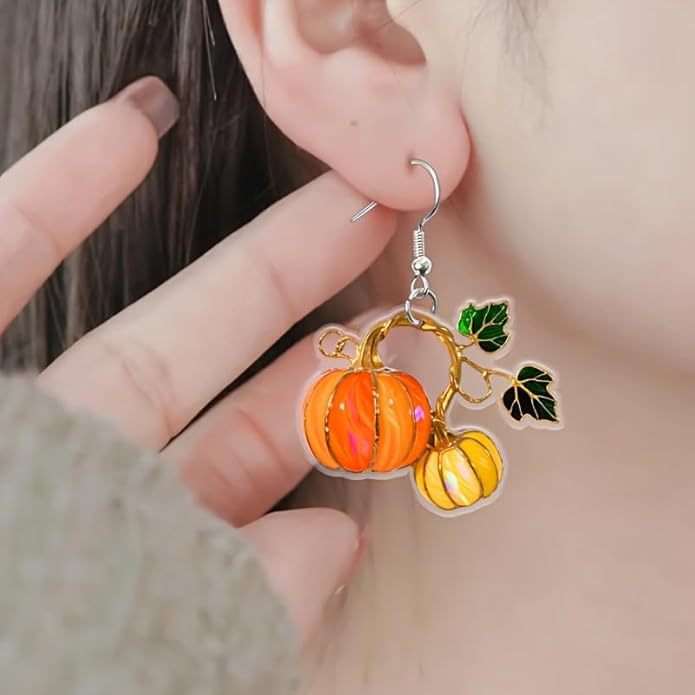 Wholesale Acrylic 2D Pumpkin Earrings Quirky  Thanksgiving Party Jewelry Accessory