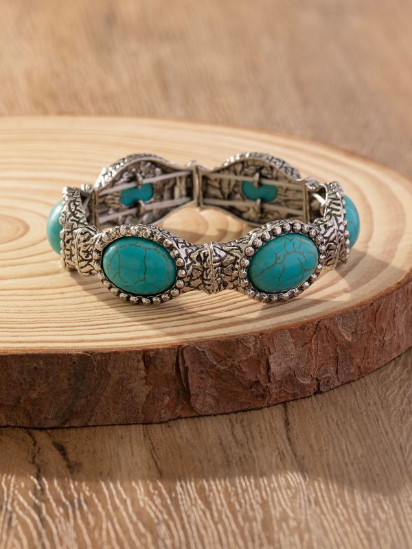Wholesale Bohemian style new simple fashion oval pattern turquoise environmentally friendly bracelet