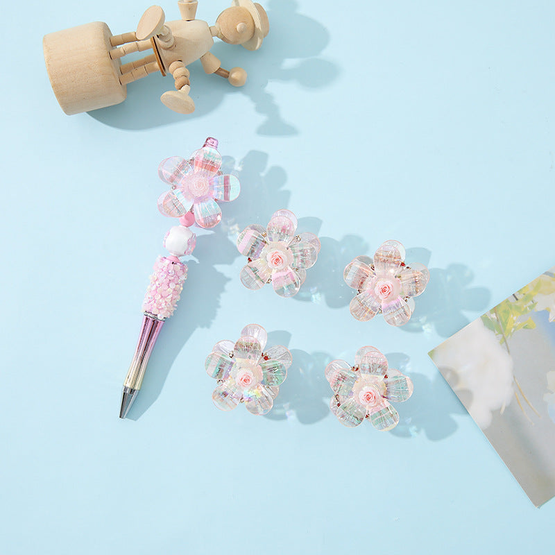 Wholesale 10pcs Heavy Industry Pink Flower Acrylic Handmade Sakura Accessories DIY Beads