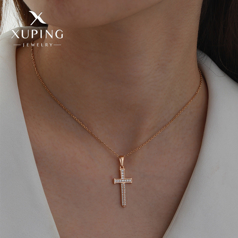 Wholesale Copper Micro Inlaid Zircon Cross Pendant, Personalized Hip-hop Character Necklaces