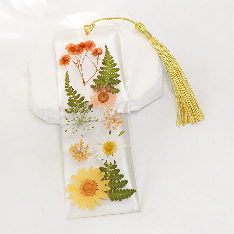 Wholesale 6pcs Everlasting Dried Flower Epoxy Colored Tassel Bookmarks