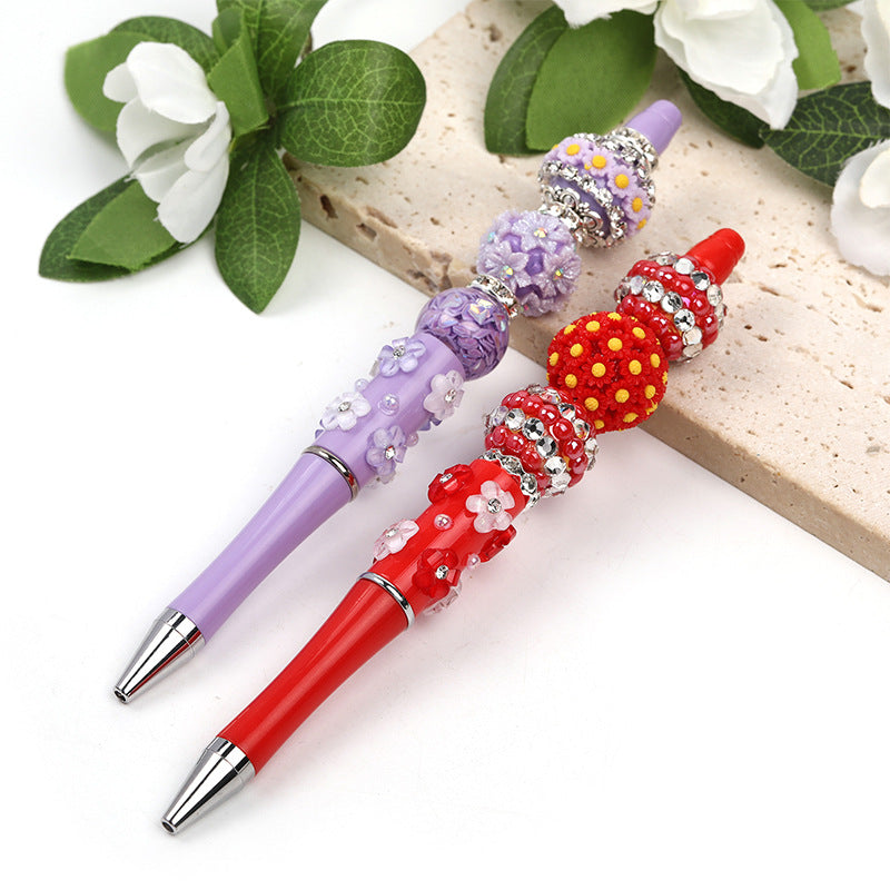 Wholesale Beadable Pens 10pcs Heavy Duty Diy Diamond Five Petal Flower Bead Ballpoint Pen