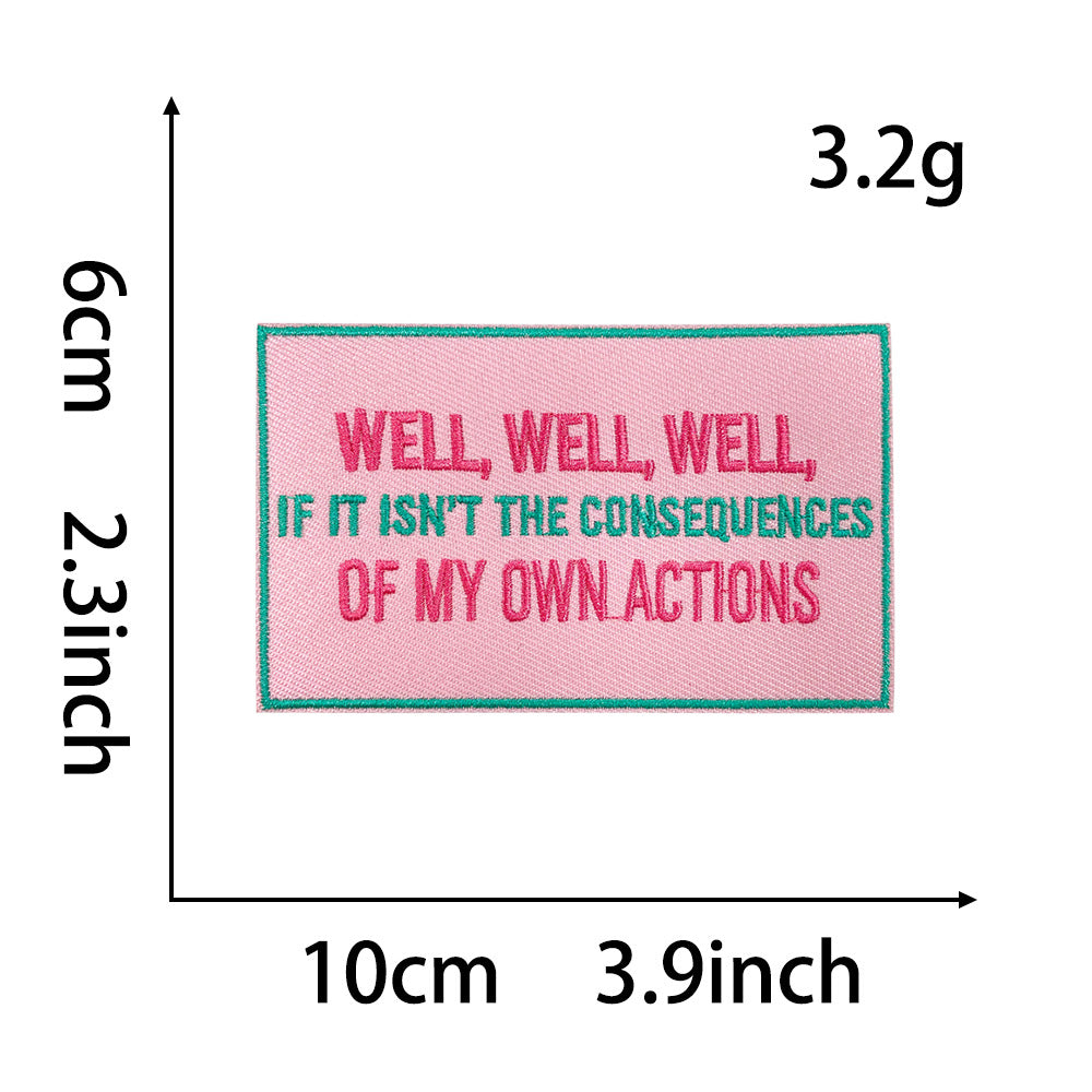 Wholesale Pink English Letter Gold Plaid Polyester Iron On Embroidered Patch DIY Craft Supply For Coat Decoration
