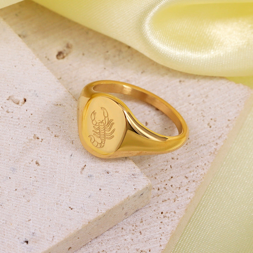 Wholesale Engraved Pattern Stainless Steel Electroplated 18K Gold Engraved Constellation Pattern Ring