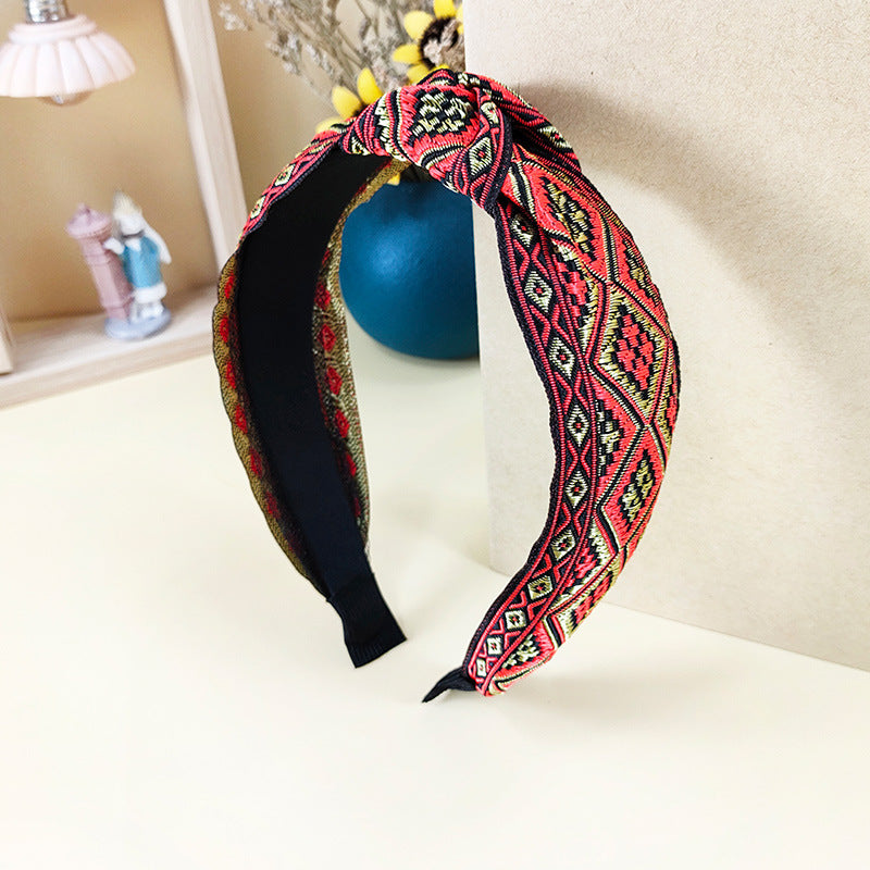 Wholesale Ethnic Style Embroidery Knot Fabric Hair Hoops